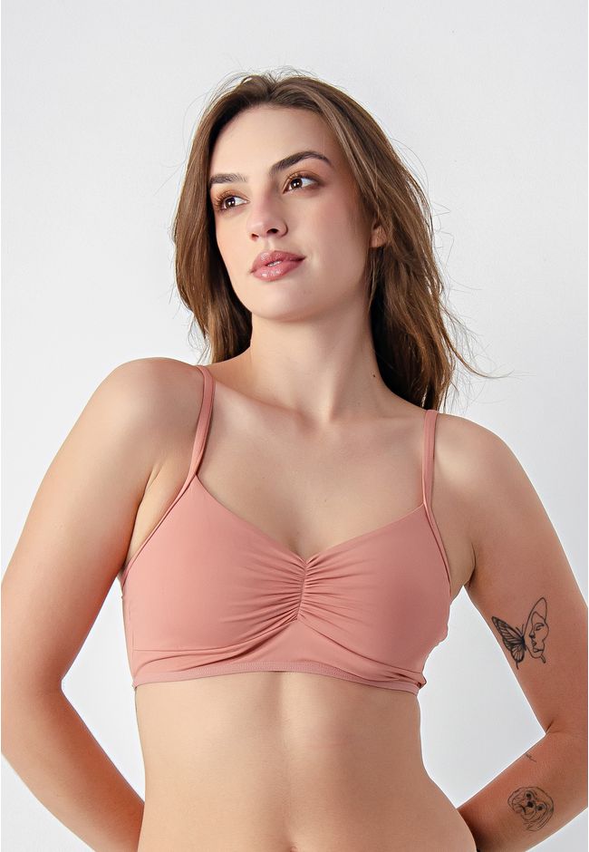 Sutiã Frelith Top Franzido Color - MARROM CLARO - FRELITH
