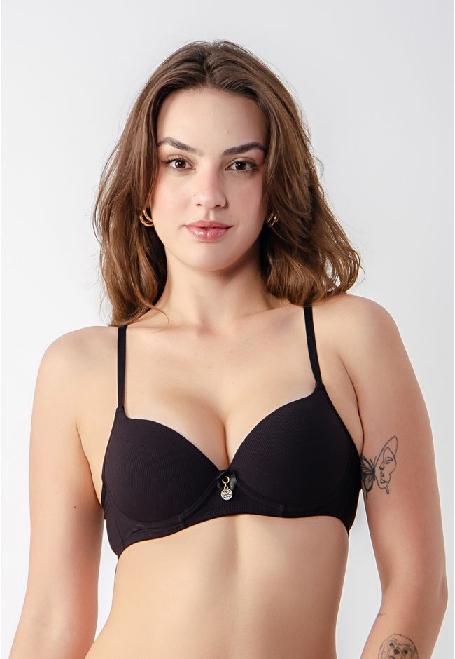 Sutiã Base Larga Canelado Frelith - PRETO - FRELITH