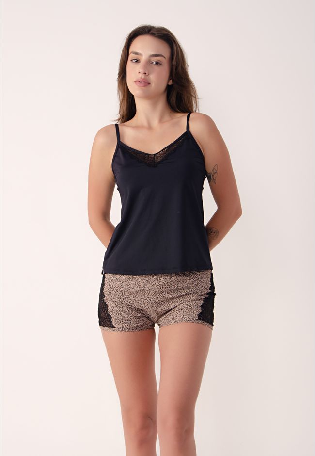 Pijama Verão Naomi Frelith com detalhe de renda - ... - FRELITH