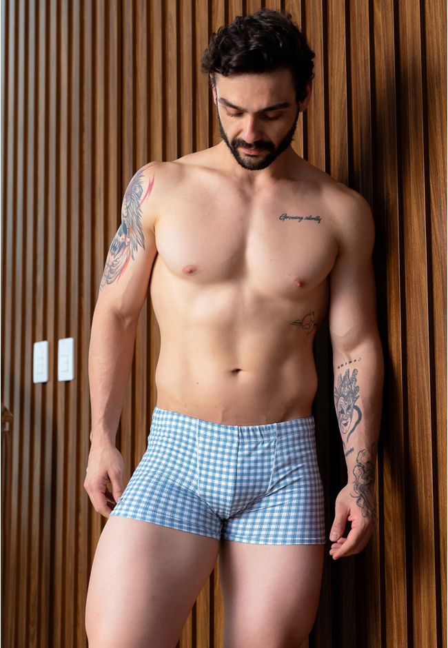 Boxer Frelith Xadrez Branco com Azul - ESTAMPADA - FRELITH