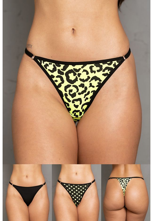 Kit 3 Fios Frelith Poá Onça Neon e Preto - ESTAMPA... - FRELITH