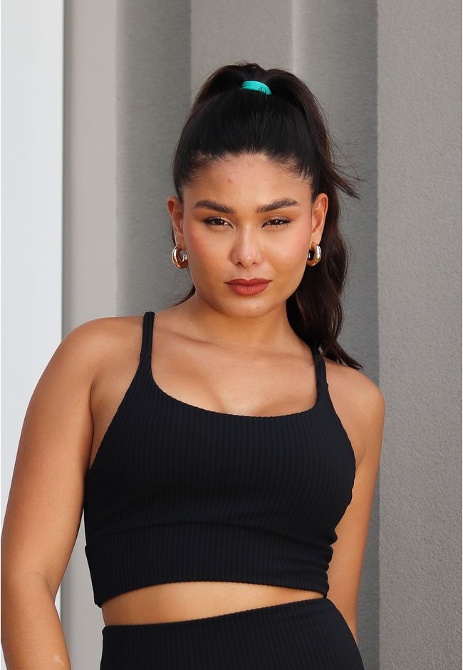 Top Fitness Frelith Canelado - PRETO - FRELITH