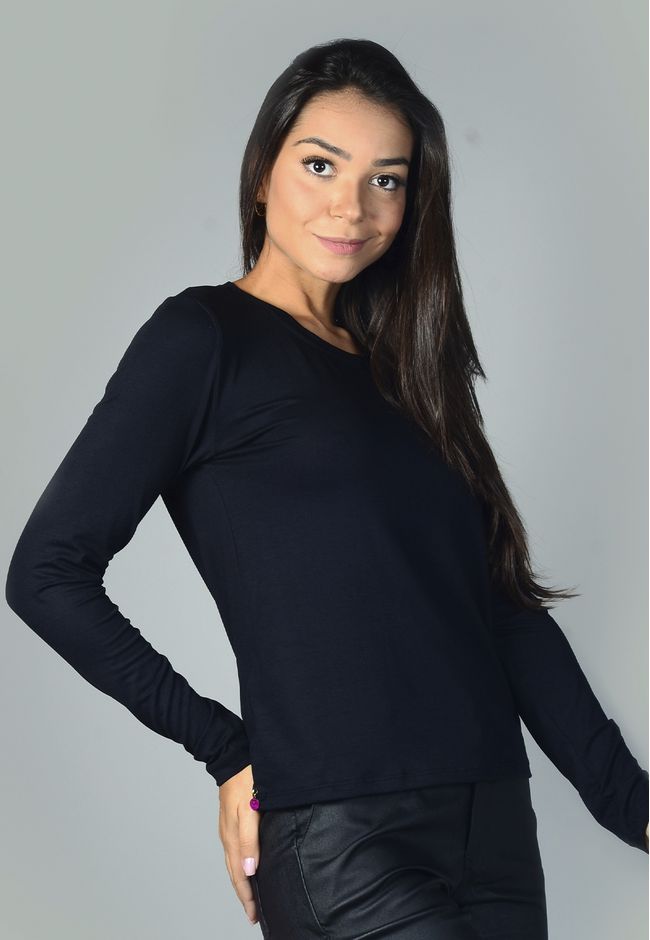 Blusa Frelith Manga Longa Lisa - PRETO