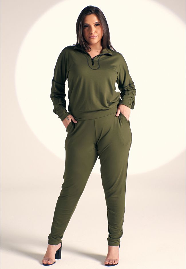 Conjunto Frelith Com ZÍper e detalhe com Costura Trançada - VERDE