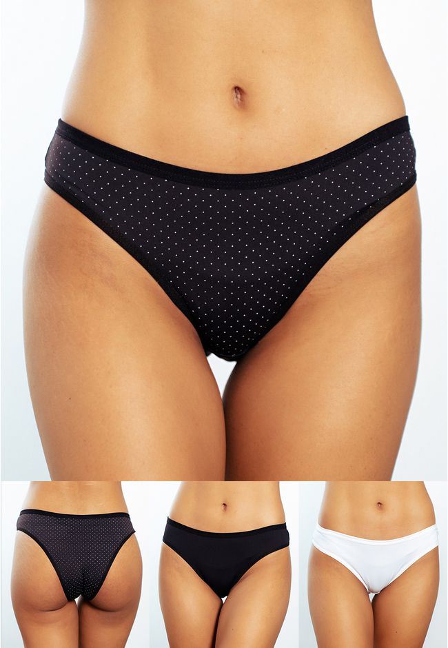 KIT COM 3 CALCINHAS PRETA COM POÁ BRANCO, PRETA E ... - FRELITH