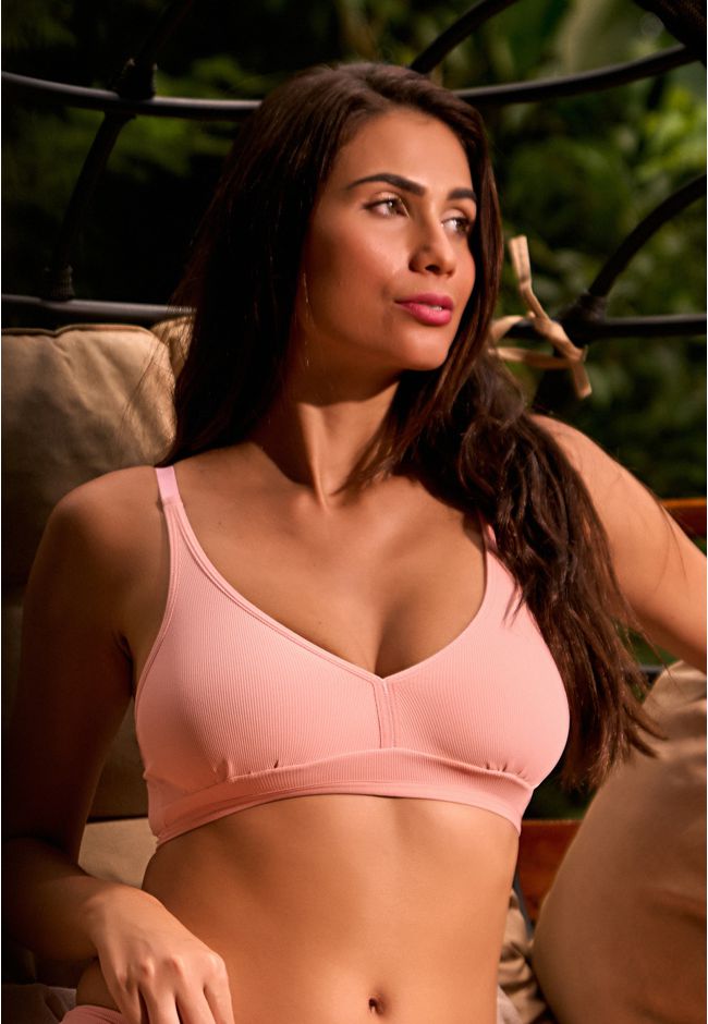 Sutiã Decote V Canelado Frelith - ROSA - FRELITH