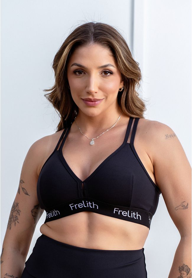 Top Fitness Decote V Elástico Frelith - PRETO - FRELITH
