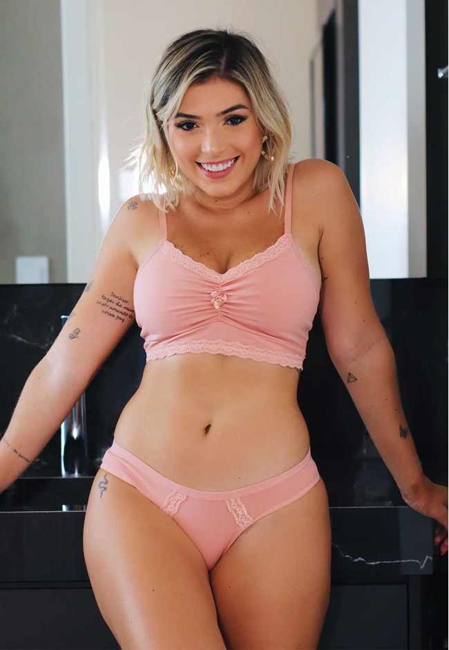 Conjunto Top Franzido e Calcinha Tanga em Modal Po... - FRELITH