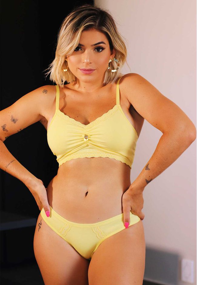 Conjunto Top Franzido e Calcinha Tanga em Modal Po... - FRELITH