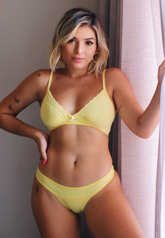Conjunto Top V Franzido e Calcinha Tanga em Modal ... - FRELITH