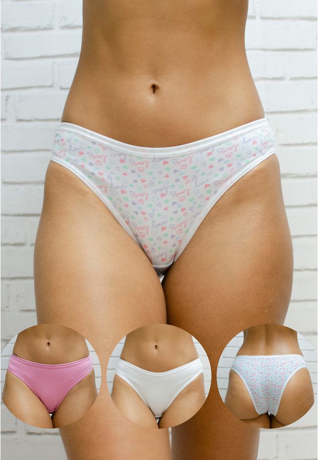 Kit 3 Calcinhas Frelith Love Rosa e Branco - ESTAM... - FRELITH