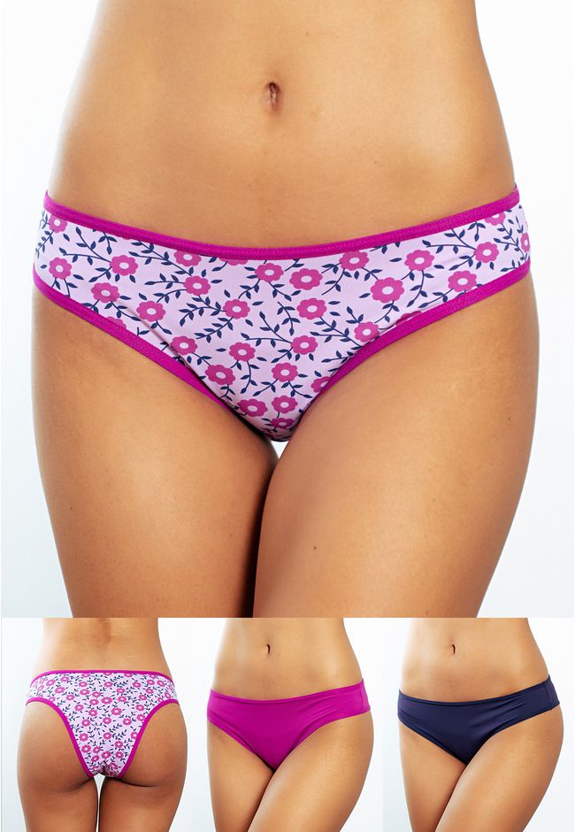 Kit 3 Calcinhas Frelith Floral Fúcsia e Marinho - ... - FRELITH