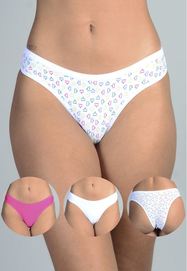 Kit 3 Calcinhas Logo, Pink e Branco em Microfibra ... - FRELITH