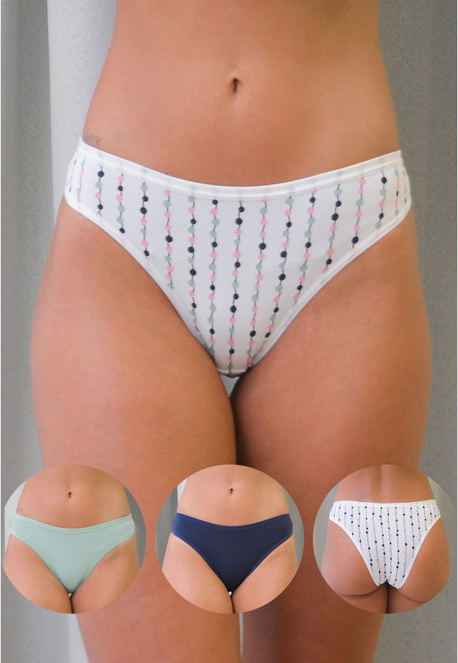 Kit 3 Calcinhas Frelith Poá Marinho e Verde em Mic... - FRELITH