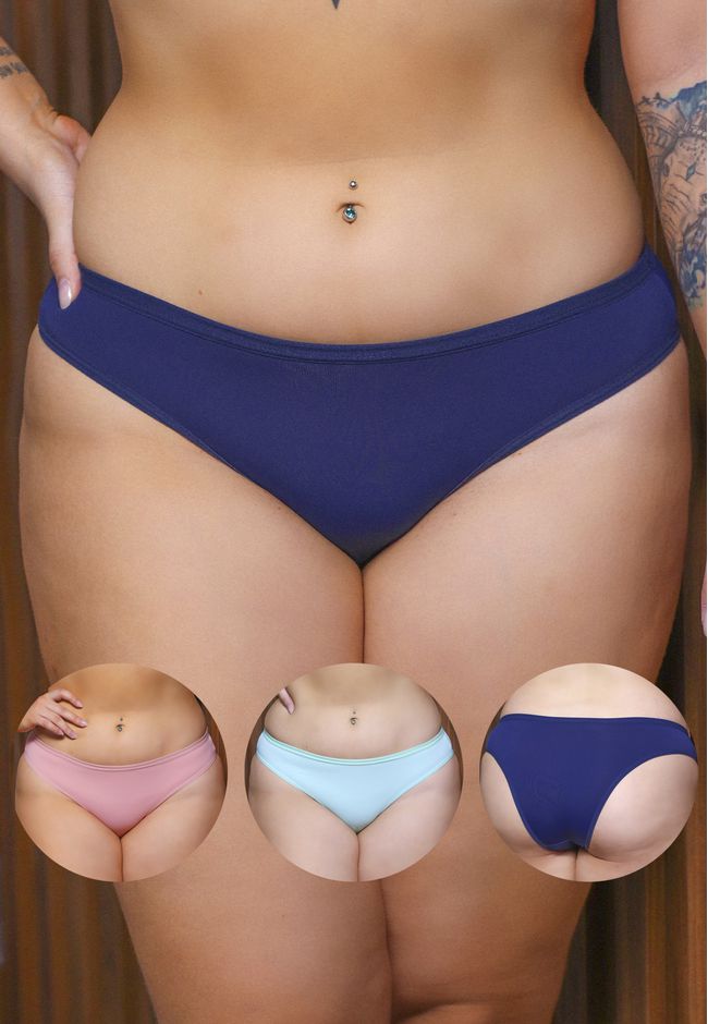 Kit 3 Calcinhas Rosê, Verde Claro e Azul Marinho e... - FRELITH