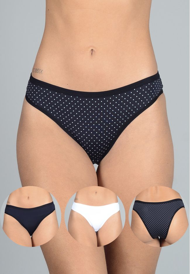 Kit 3 Calcinhas Poá, Preto e Branco em Microfibra ... - FRELITH