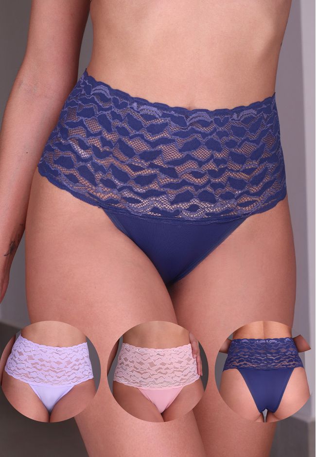 Kit 3 Calcinhas Frelith com Cós Largo em Renda Lil... - FRELITH