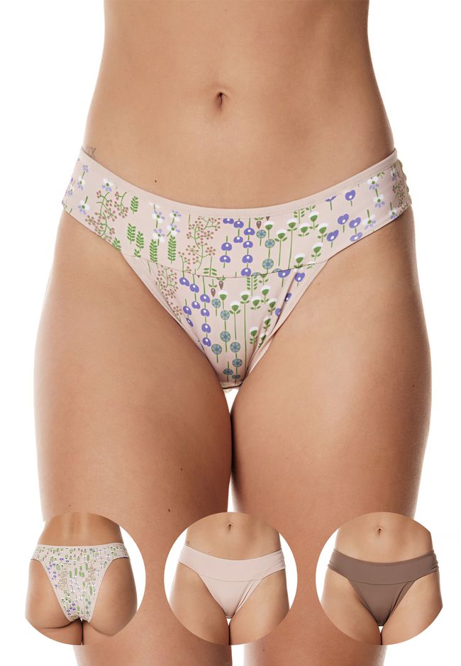 Kit 3 Calcinhas Frelith com Cós Duplo - ESTAMPADA - FRELITH