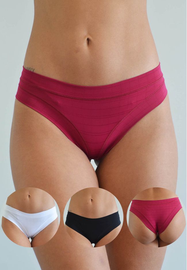 Kit 3 Calcinhas Frelith Branco, Preto e Pink Escur... - FRELITH