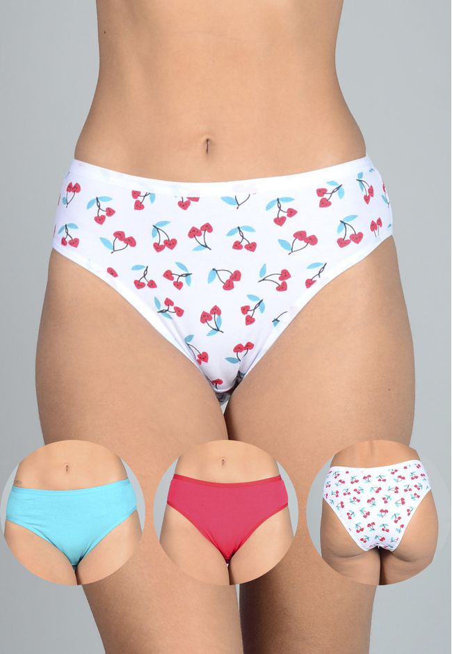 Kit 3 Calcinhas Cerejas, Vermelho e Verde em Cotto... - FRELITH