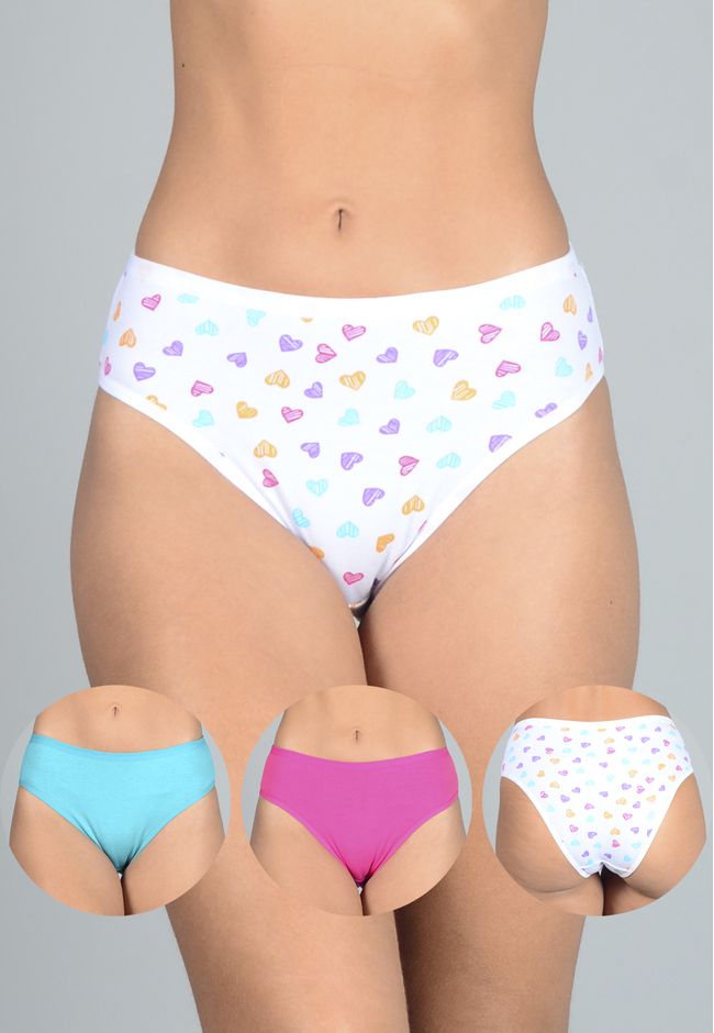 Kit 3 Calcinhas Frelith Corações Color, Verde e Pi... - FRELITH