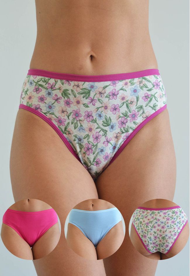Kit 3 Calcinhas Frelith Floral, Azul e Pink em Cot... - FRELITH