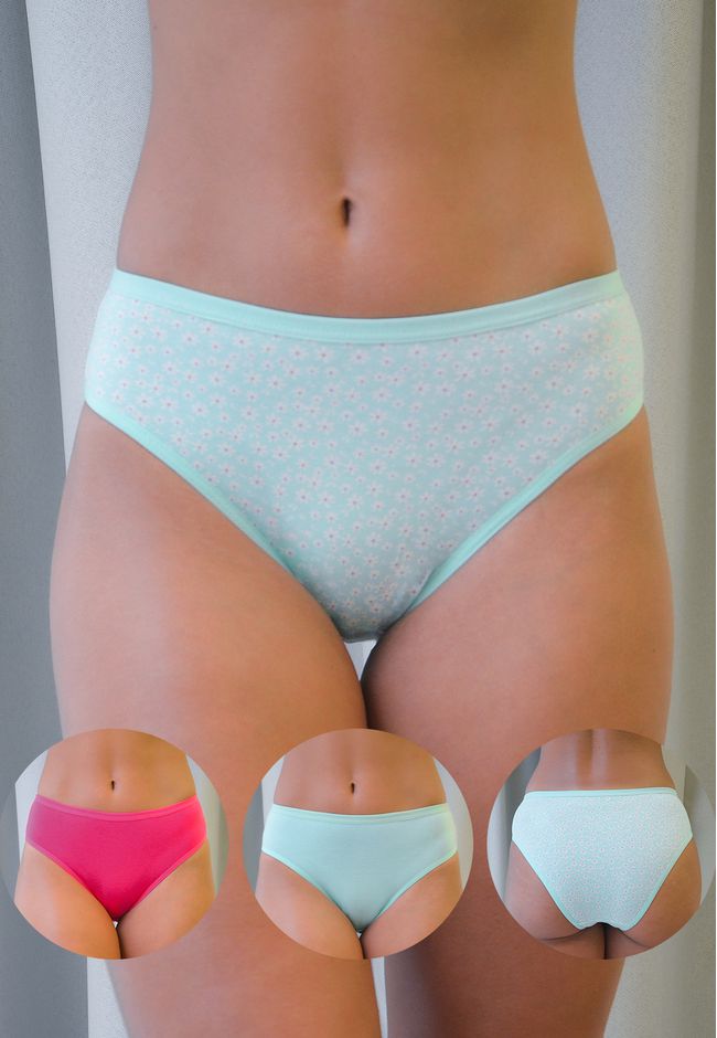 Kit 3 Calcinhas Frelith Floral Pink e Verde Claro ... - FRELITH