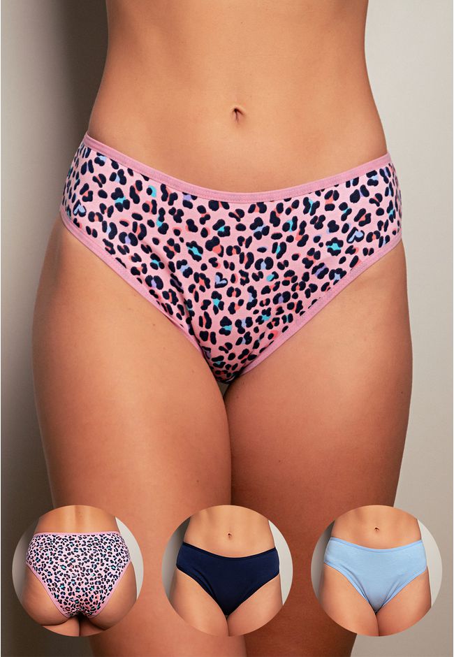 Kit 3 Calcinhas Frelith Onça Color, Azul Claro e M... - FRELITH