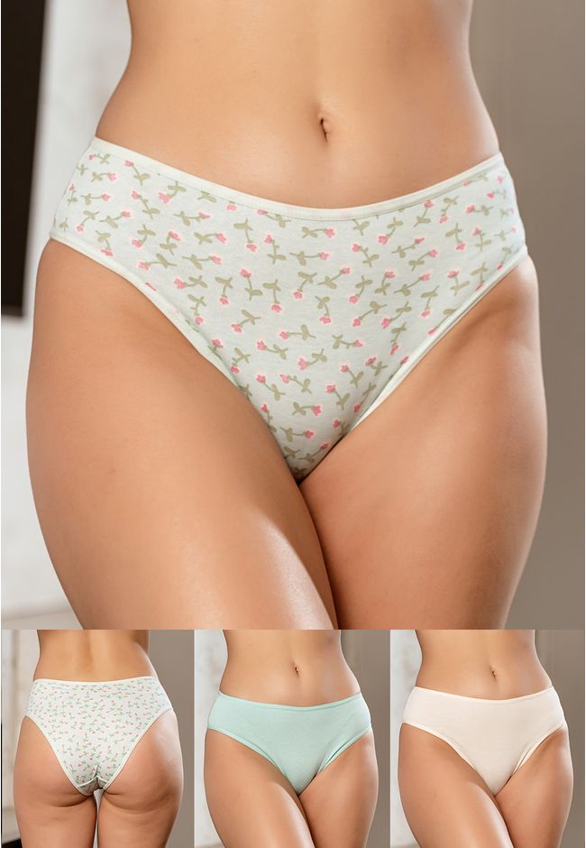 Kit 3 Calcinhas Frelith Roseira marfim e verde cla... - FRELITH