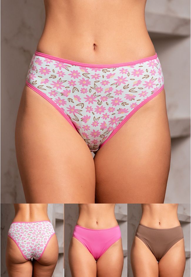 Kit 3 Calcinhas Frelith Floral Castanho e Rosa - E... - FRELITH