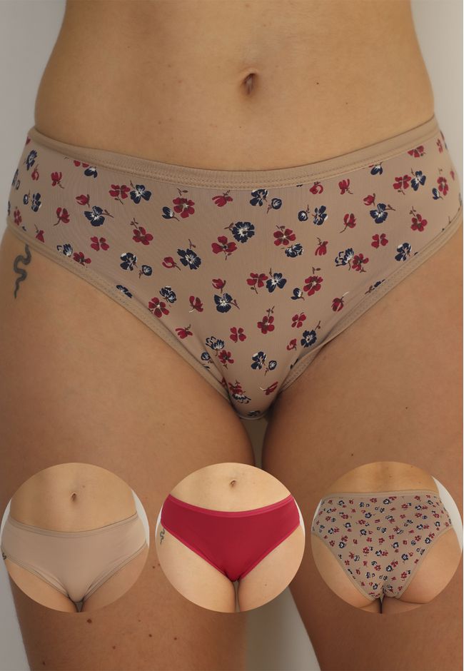 Kit 3 Calcinhas Frelith Floral, Chocolate e Vermel... - FRELITH