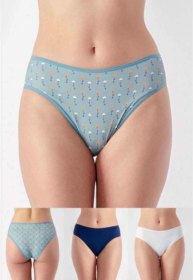 Kit 3 Calcinhas Frelith Floral Marinho e Marfim - ... - FRELITH