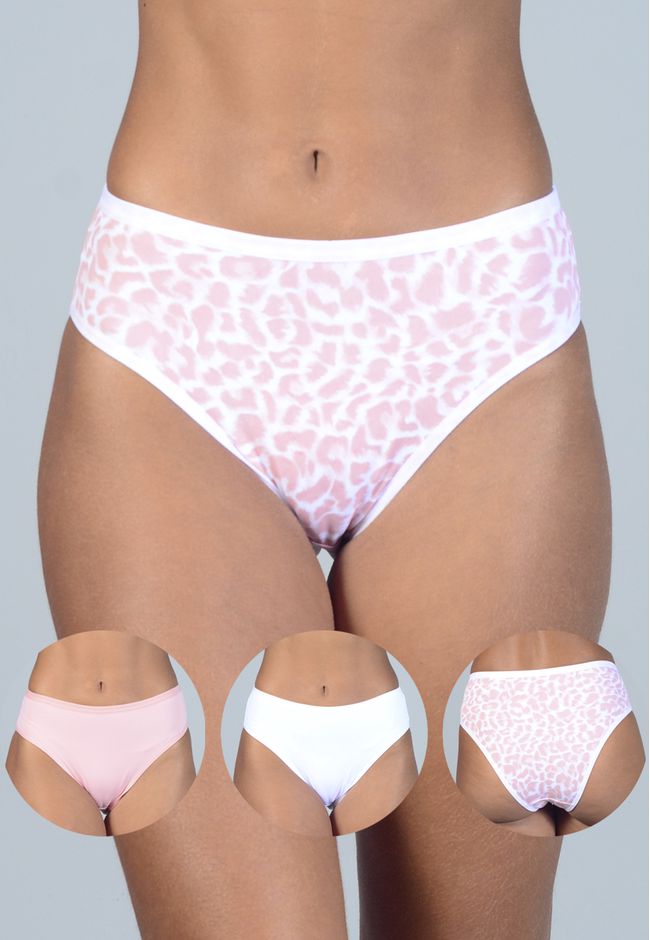 Kit 3 Calcinhas Onça Rosada, Rosê e Branco em Micr... - FRELITH