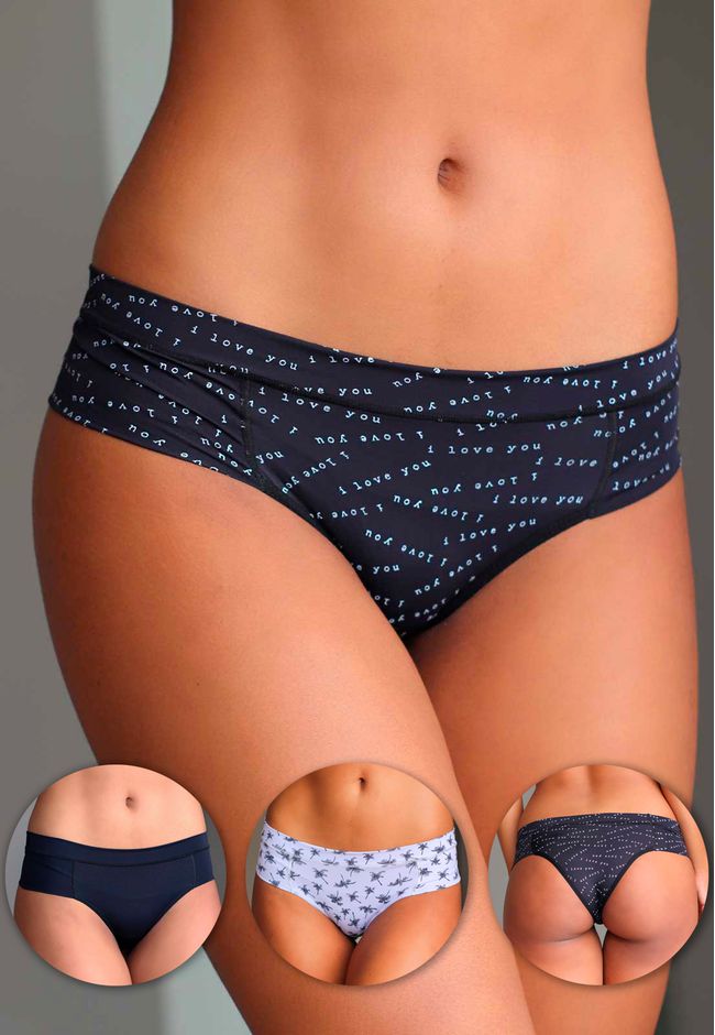 Kit 3 Calcinhas Coqueiros, Estampa 