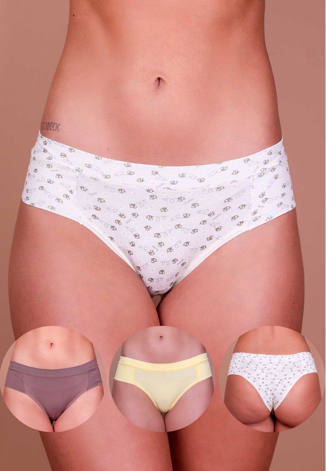 Kit 3 Calcinhas Abelhas, Castanho e Amarelo Claro ... - FRELITH