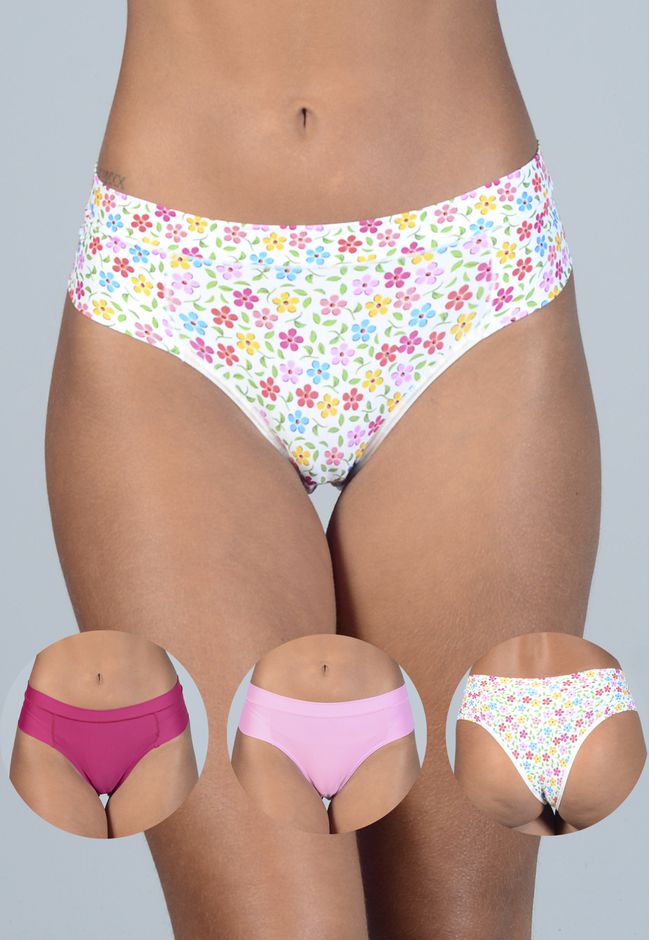 Kit 3 Calcinhas Floral, Pink e Rosa em Microfibra ... - FRELITH