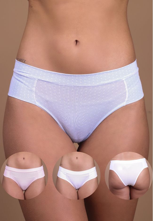 Kit 3 Calcinhas Poá Rosa, Poá Azul e Branca em Mic... - FRELITH