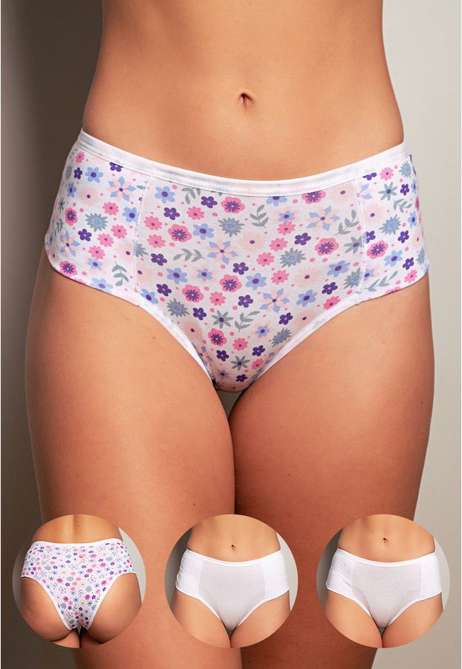 Kit 3 Calcinhas Frelith Floral Confete e Branco - ... - FRELITH