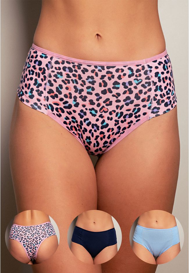 Kit 3 Calcinhas Frelith Onça Color, Azul Claro e M... - FRELITH