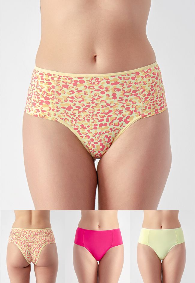 Kit 3 Calcinhas Frelith Floral Amarelo e Pink - ES... - FRELITH