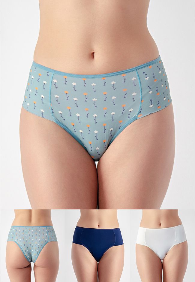 Kit 3 Calcinhas Frelith Floral Marinho e Marfim - ... - FRELITH