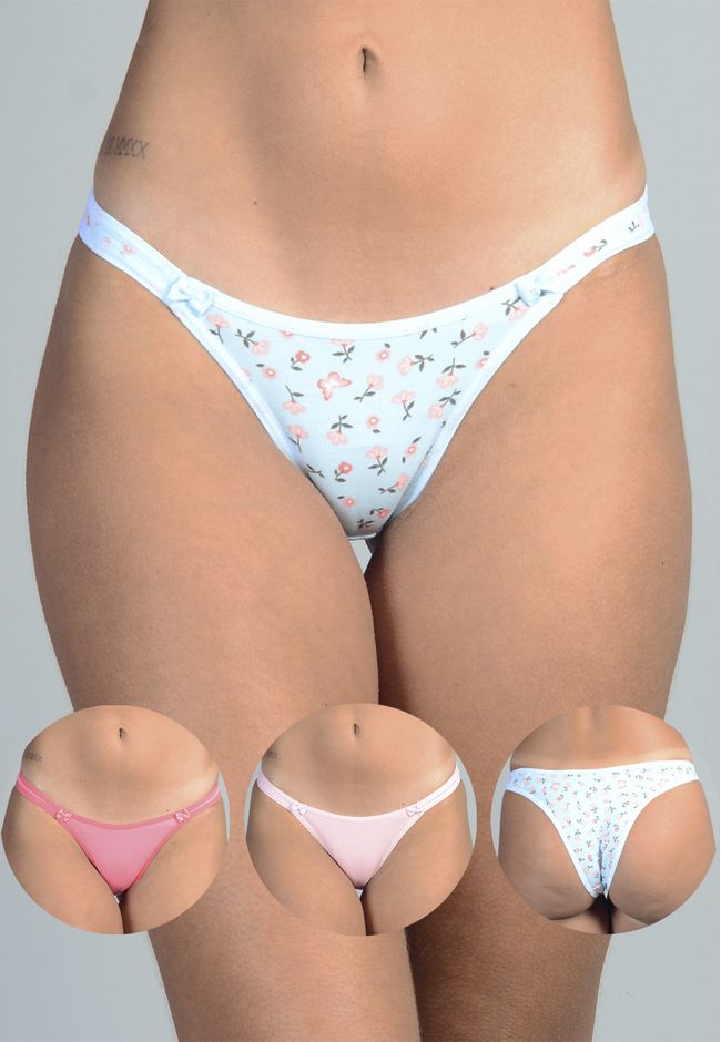 Kit 3 Calcinhas Floral, Coral e Rosê em Cotton - E... - FRELITH