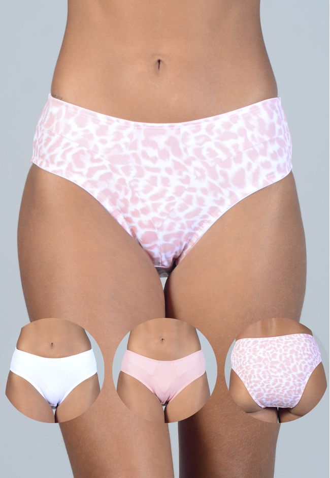 Kit 3 Calcinhas Onça Rosada, Rosê e Branco em Micr... - FRELITH