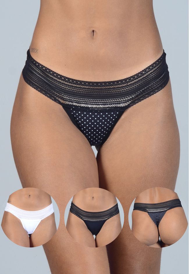 Kit 3 Fios com Cós de Renda Poá, Preto e Branco em... - FRELITH