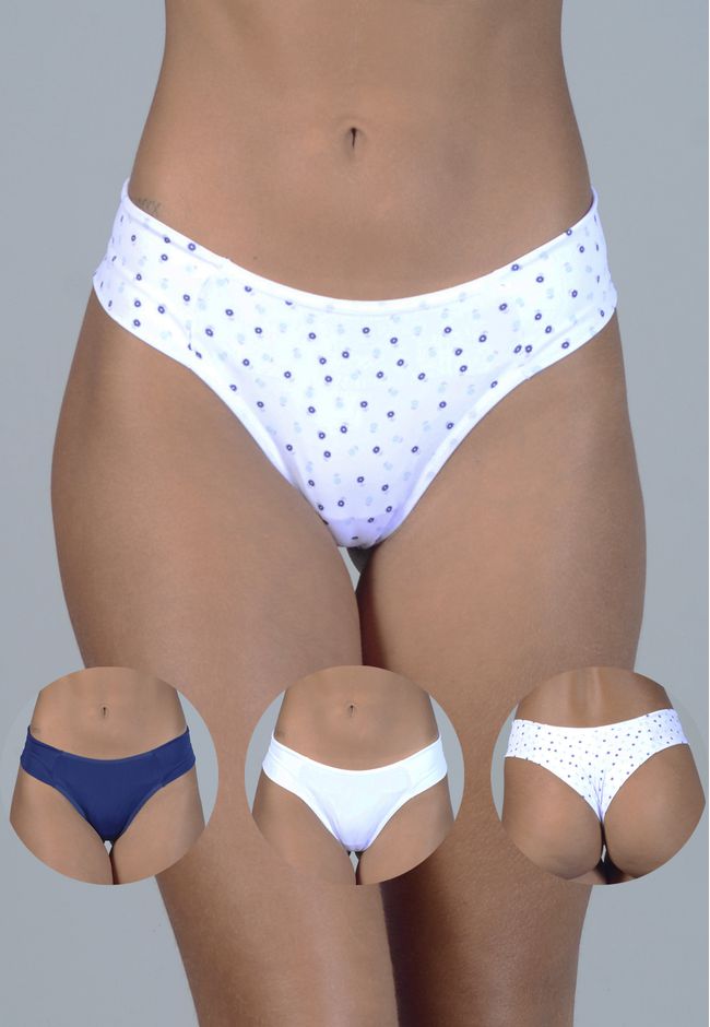 Kit 3 Fios Floral, Azul Marinho e Branco em Microf... - FRELITH