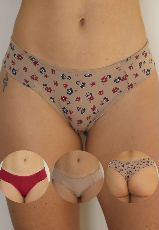 Kit 3 Fios Floral, Chocolate e Vermelho em Microfi... - FRELITH