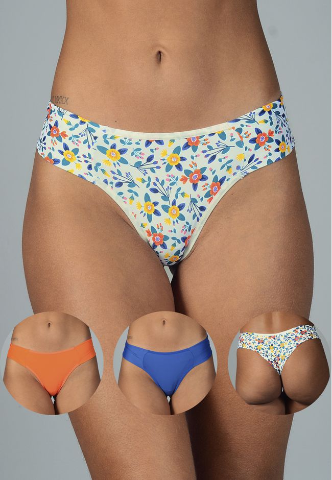 Kit 3 Fios Floral, Laranja e Azul em Microfibra - ... - FRELITH