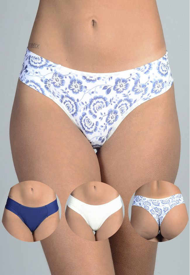 Kit 3 Fios Floral, Marfim e Azul Marinho em Microf... - FRELITH