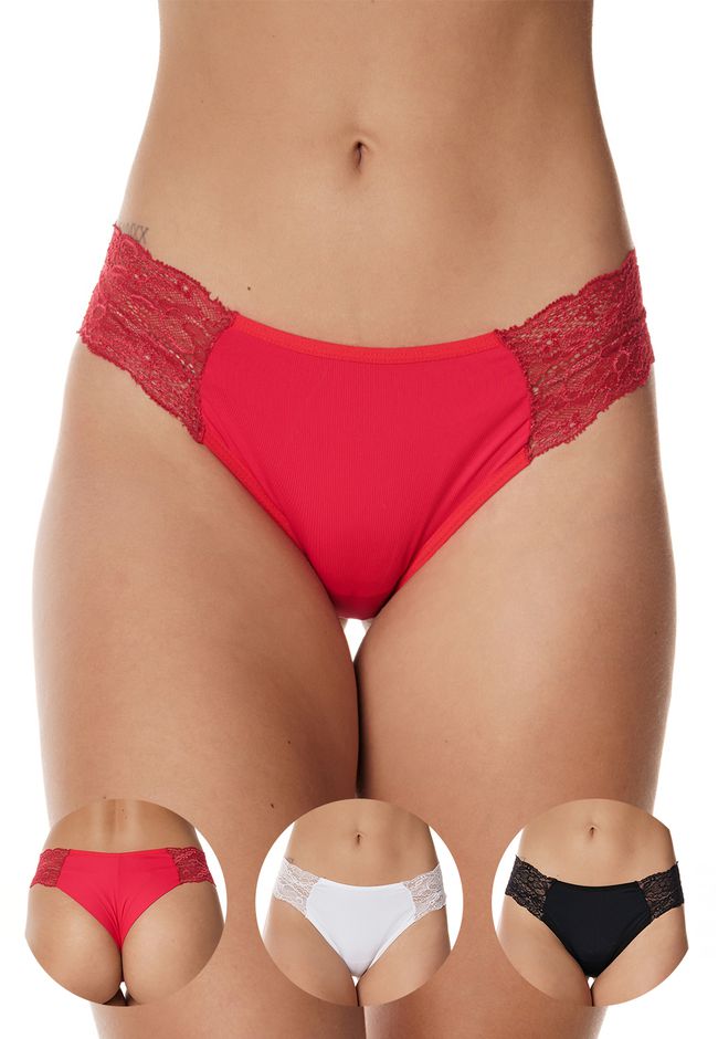 Kit 3 Fios Frelith em Microfibra e Renda Branco Pr... - FRELITH