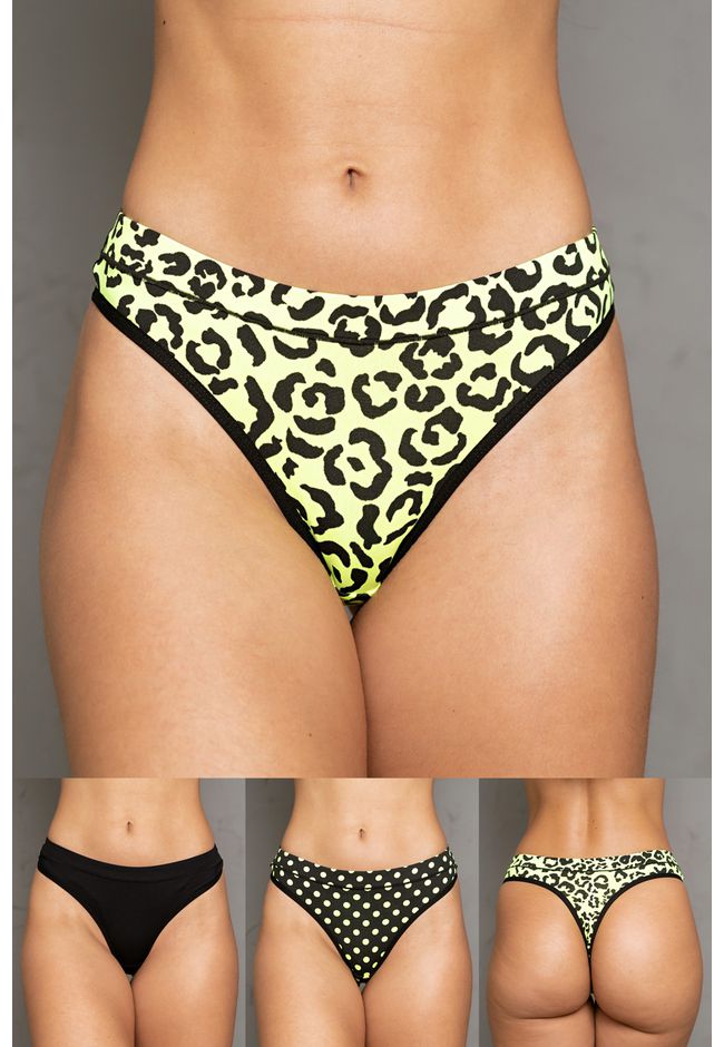 Kit 3 Fios Frelith Poá Onça Neon e Preto - ESTAMPA... - FRELITH